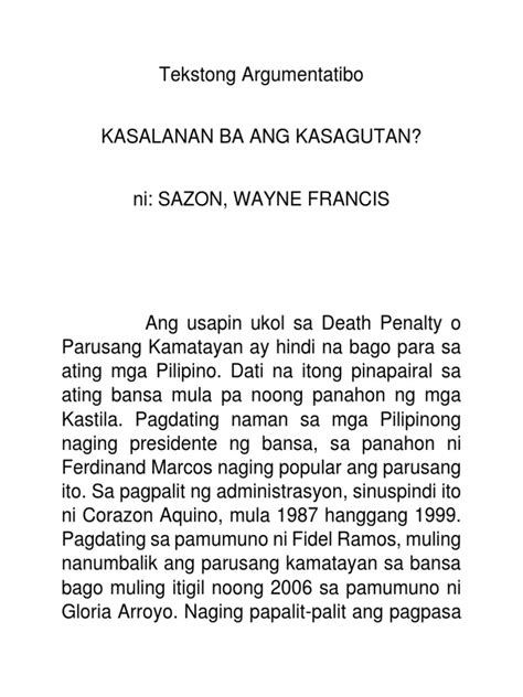 halimbawa ng tekstong argumentatibo